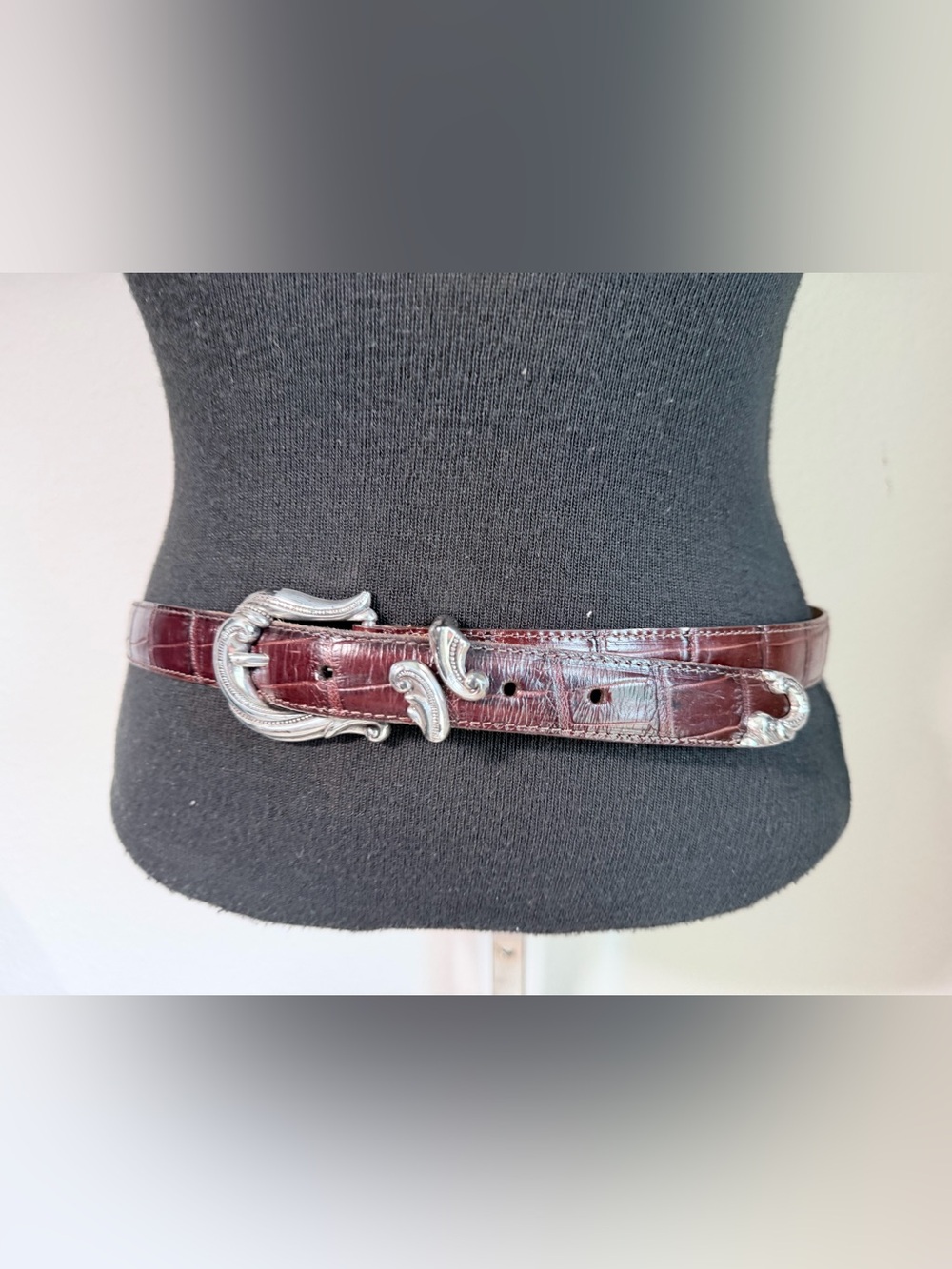 Brighton Dark Brown Leather Belt with Silver Logo Tag - Picture 9 of 9